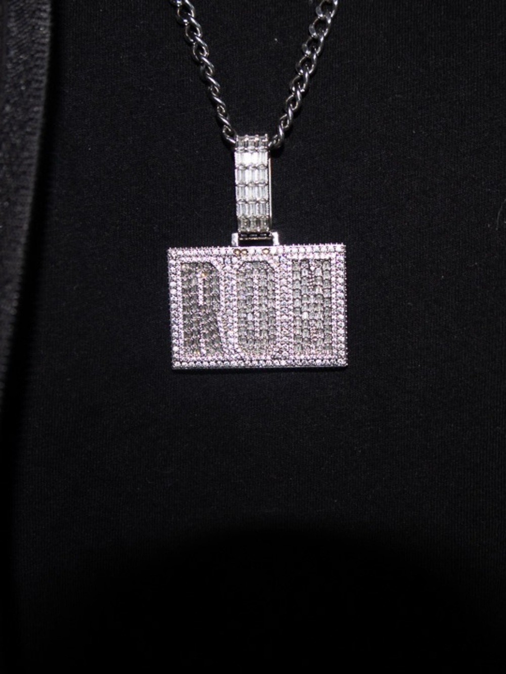 ROG Pavé Rectangle Pendant Necklace in Silver